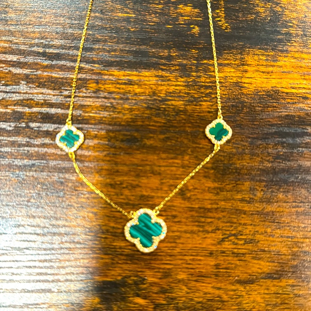 COPY - Rachel Zoe Malachite & Pave Clover 18K Gold Sterling Silver Necklace NWT